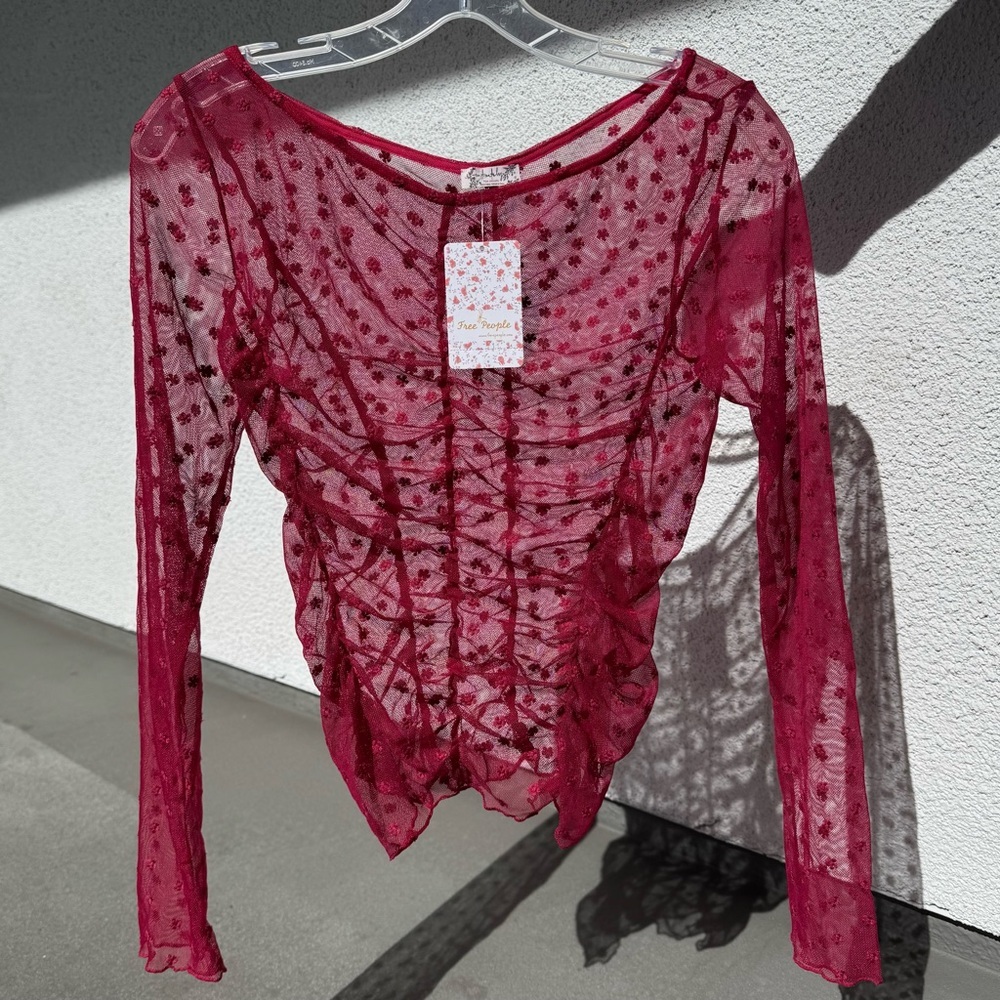 FREE PEOPLE Red‎ Sheer Top NWT